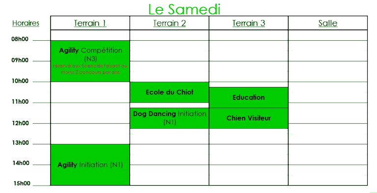 Les Horaires du Besançon Club Canin